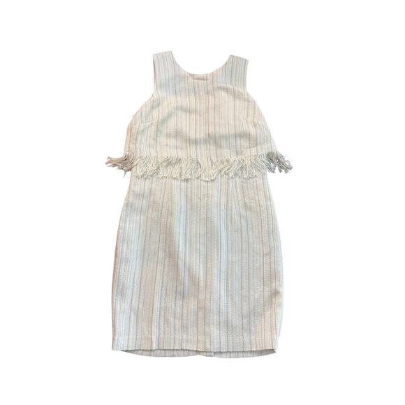 NWT Karl Lagerfeld Ivory & Silver Metallic Tweed Fringe Sheath Dress Size 12 - Picture 1 of 7